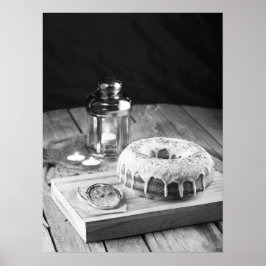 Póster Pastel de donut con glaseado de hielo en mesa de m