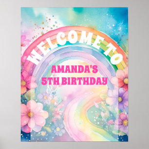 Póster Pastel de flores de arcoiris Vamos a retro Fiesta 