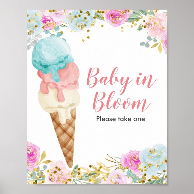 Póster Pastel de helado Floral Bebé en flor (Frente)