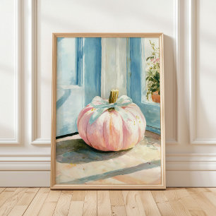 Póster Pastel de Otoño Rosa Calabaza con Lazo