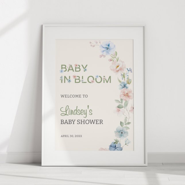 Póster Pastel de Primavera Azul Rosa Nacida en Baby Showe (Subido por el creador)
