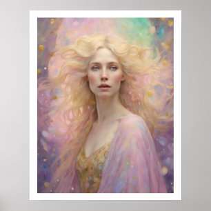 Póster Pastel de primavera mujer de estilo Art Déco con p