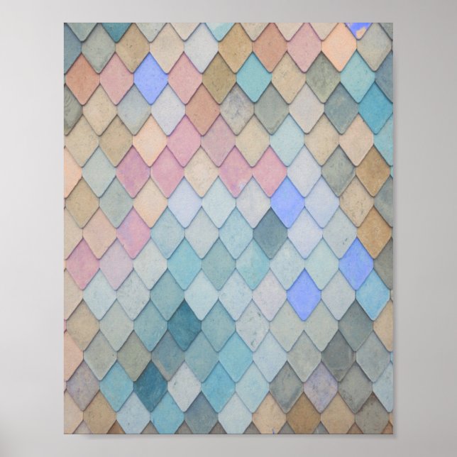 Póster Pastel Diamond Pattern Mermaid Blue Green Pink (Frente)