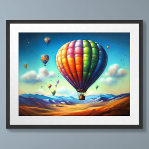 Póster Pastel dibujando globos de aire caliente sobre el
