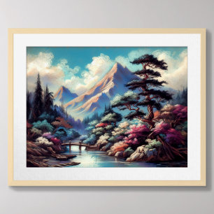 Póster Pastel dibujando la montaña del paisaje chino anti