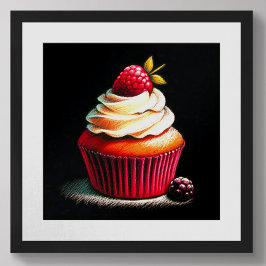 Póster Pastel Dibujo Raspberry Cupcake