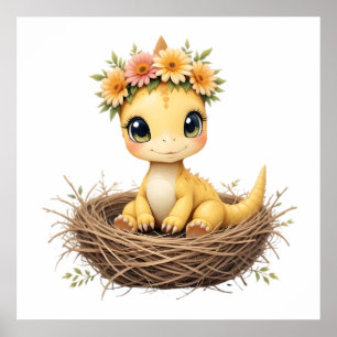 Póster Pastel Dino Baby Room Art - Dinosaurio acuático
