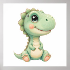 Póster Pastel Dino Baby Room Art - Dinosaurio acuático
