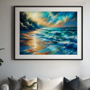 Póster Pastel duro dibujando olas en una playa