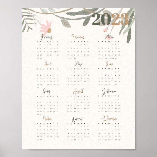 Póster PASTEL FLORAL DE Affiche Calendrier 2023 - ANGLAIS (Frente)