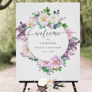 Póster Pastel Floral Wreath Elegante Rótulo Boda