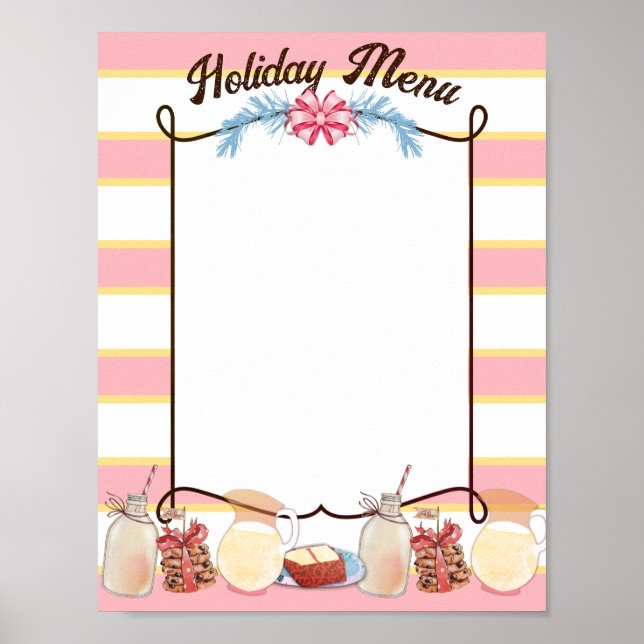 Póster pastel galletas navideñas leche menú de venta de h (Frente)