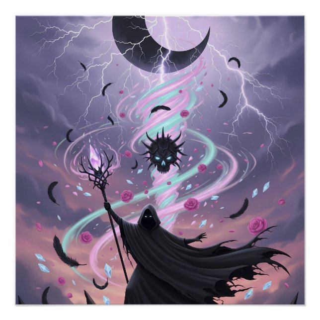Póster Pastel Goth Arcane Sorcerer with Crystal Staff (Anverso)