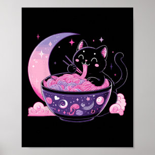 Póster Pastel Gótico Estética Kawaii Gato Comer Ramen Noo
