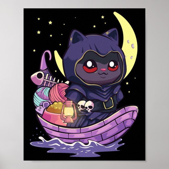 Póster Pastel Gótico Kawaii Anime Ferryman Cat Con Yarn C (Frente)