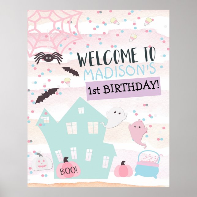 Póster Pastel Halloween Ghost Birthday Welcome Sign (Frente)