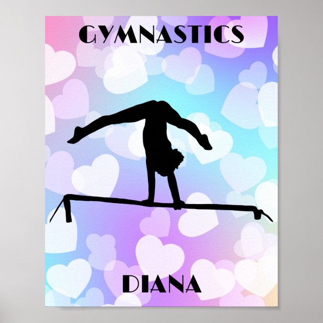 Póster Pastel Hearts GYMNASTICS Personalized (Frente)