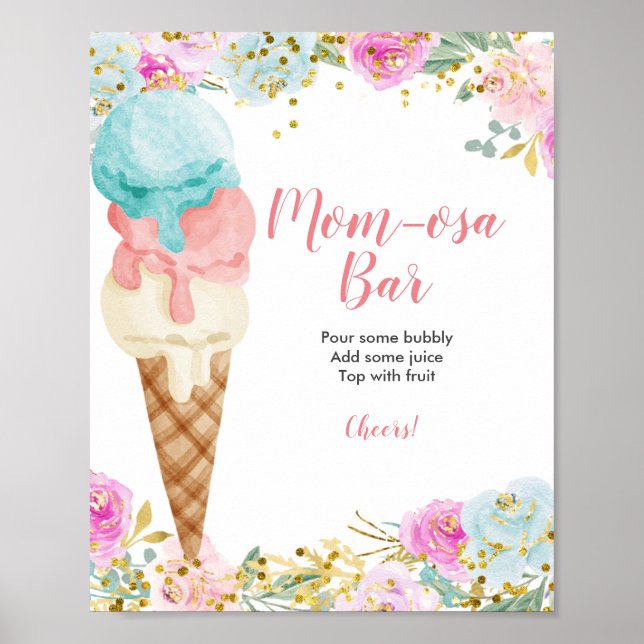 Póster Pastel helado Chica floral Momosa Bar Rótulo (Frente)