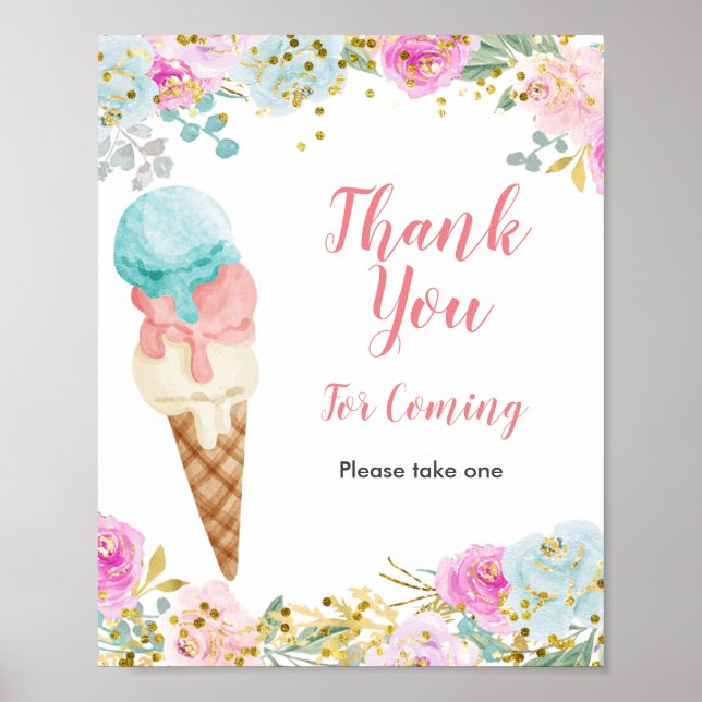 Póster Pastel helado Gracias por venir Rótulo Favor (Frente)