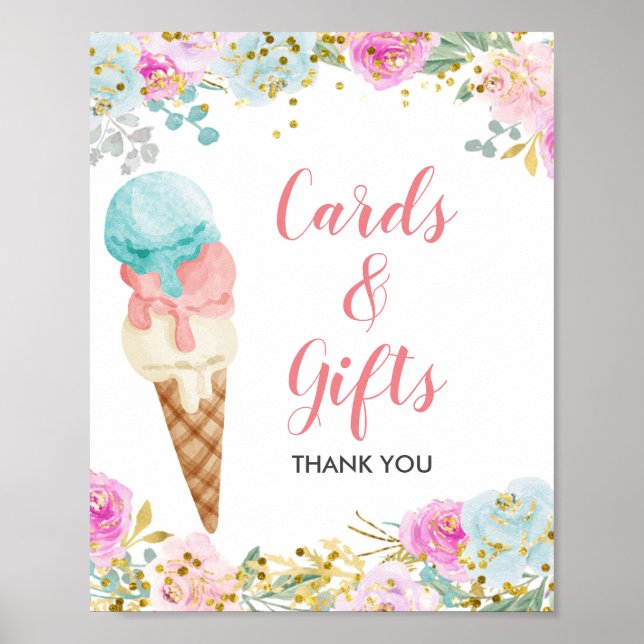 Póster Pastel helado Rótulo de tarjetas y regalos florale (Frente)