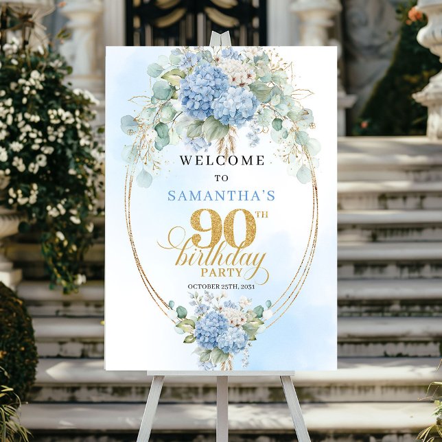 Póster Pastel Hydrangea Eucalyptus 90th birthday welcome (Pastel Hydrangea Eucalyptus 90th birthday welcome)