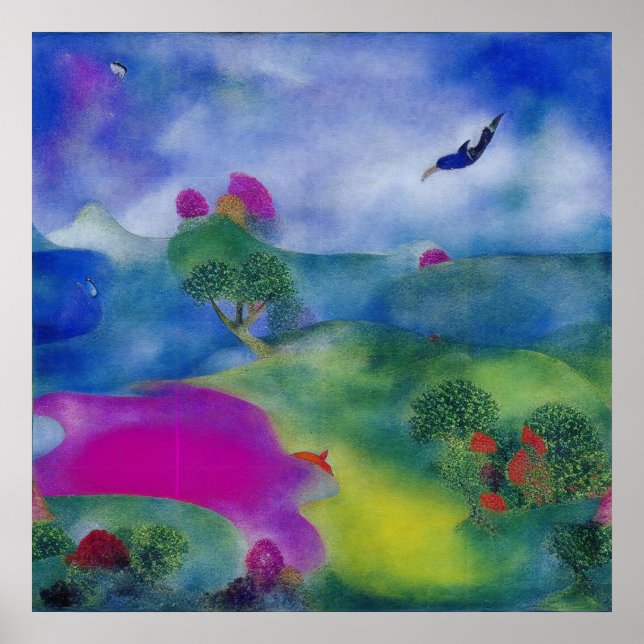 Póster Pastel impresionista moderno junto al mar (Frente)