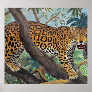 Póster Pastel jaguar: dibujo de la jungla.