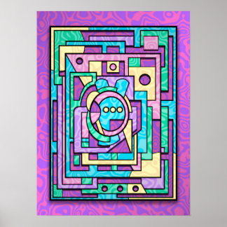 Póster Pastel Kawaii Geométrico Abstracto Laberinto