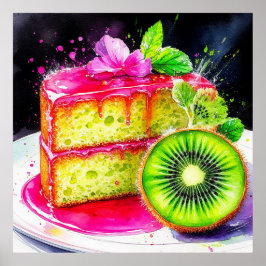 Póster Pastel Kiwi vibrante con vidrio rosado