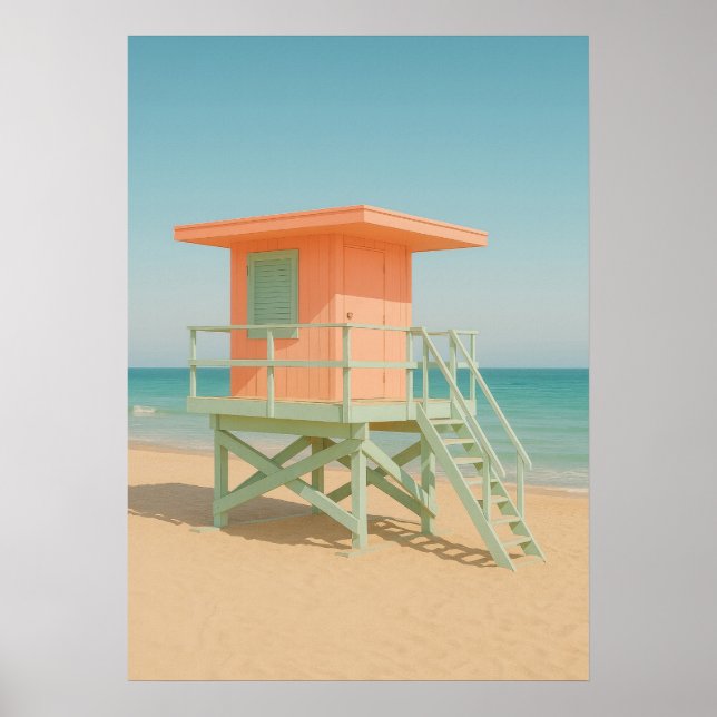 Póster Pastel Lifeguard Tower Beach Art (Frente)