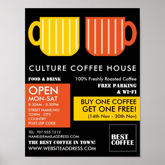 Póster Pastel Mug Icons Barista, Café, Coffeehouse (Frente)