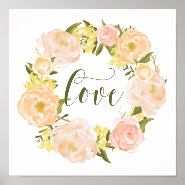 Póster Pastel Naranja Peonies Wreath | Letras de amor (Frente)