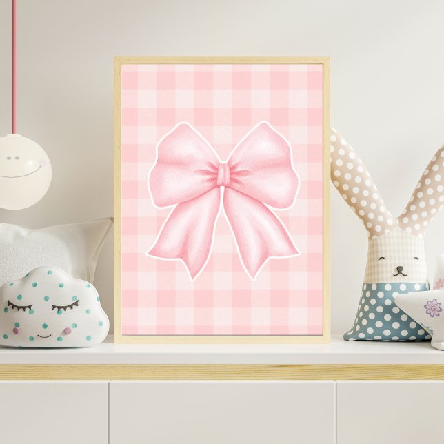 Póster Pastel Pink Bow Print Gingham Nursery Poster (Subido por el creador)