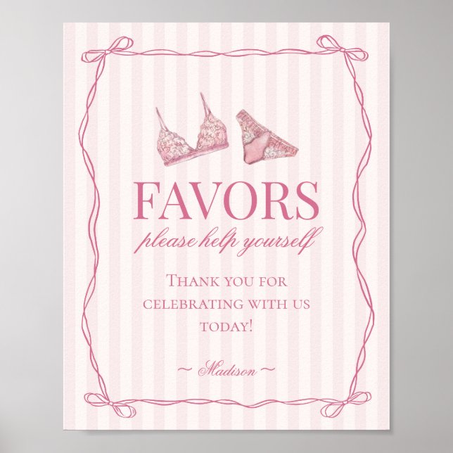 Póster Pastel Pink Lingerie Bachelorette Party Favors (Frente)