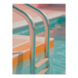 Póster Pastel Pool Ladder Summer - Aesthetic Orange Retro