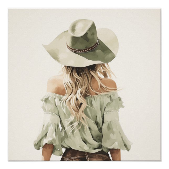 Póster Pastel Prairies: Arte Pared de Cowgirl (Anverso)
