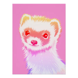 Póster Pastel Rainbow Ferret - Cute Pink Pet Art