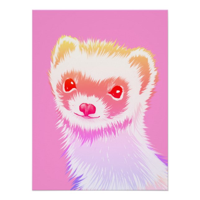 Póster Pastel Rainbow Ferret - Cute Pink Pet Art (Anverso)