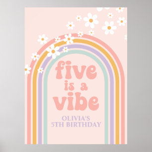 Póster Pastel Rainbow Retro Five es un Vibe 5º cumpleaños