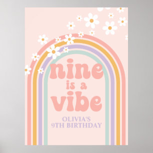 Póster Pastel Rainbow Retro Nueve es un Vibe Noveno cumpl