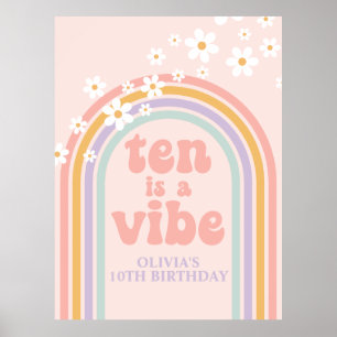 Póster Pastel Rainbow Retro Ten es un Vibe 10 cumpleaños