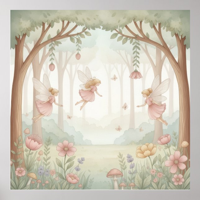 Póster Pastel Rococo Fairy Garden Whimsical Nursery Mura  (Frente)