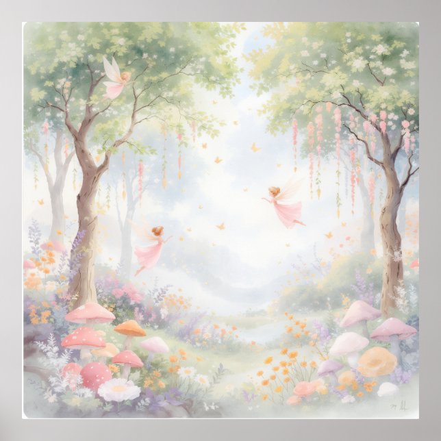Póster Pastel Rococo Fairy Garden Whimsical Nursery Mural (Frente)