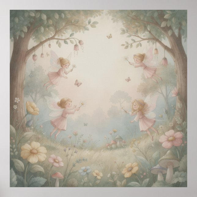 Póster Pastel Rococo Fairy Garden Whimsical Nursery Mural (Frente)
