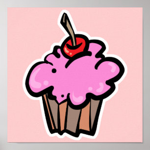 Póster Pastel rosa con cereza