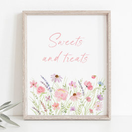 Póster Pastel rosa Rótulo de dulces y tortas silvestres