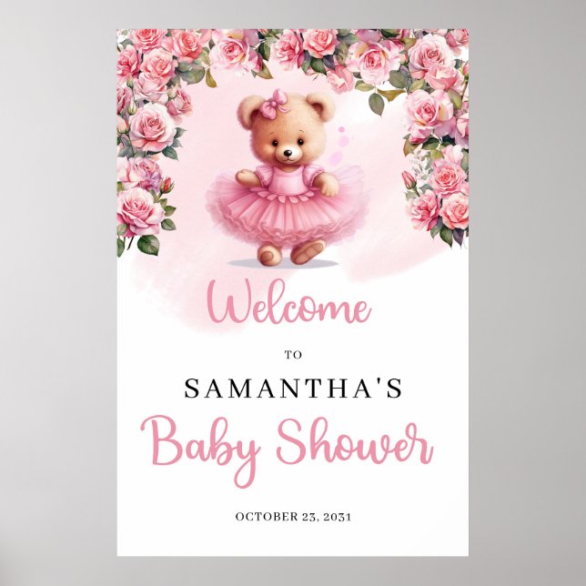 Póster Pastel rosa Tutu ballerina chica osito de peluche  (Frente)