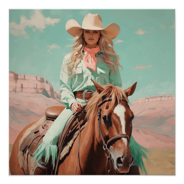 Póster Pastel Roundup: Cowgirl Wall Art (Anverso)