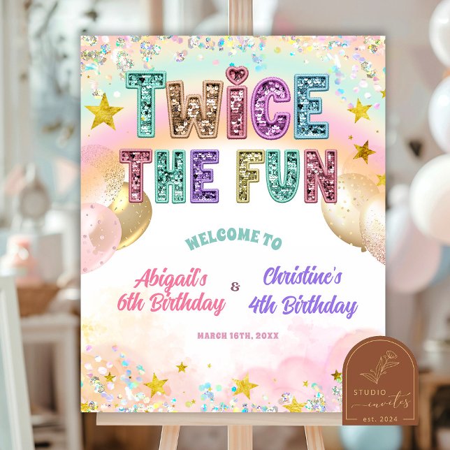 Póster Pastel Sequin Glitter Double Birthday Welcome Sign (Subido por el creador)