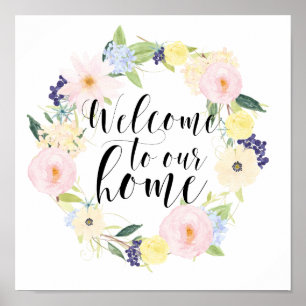 Póster Pastel Spring Floral Wreath Bienvenidos A Nuestra 